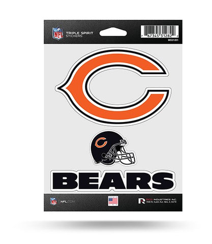 Chicago Bears Set of 3 Decals Stickers Triple Spirit Die Cut