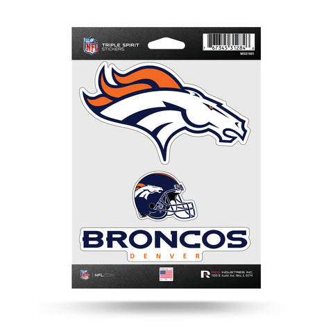 Denver Broncos Set of 3 Decals Stickers Triple Spirit Die Cut