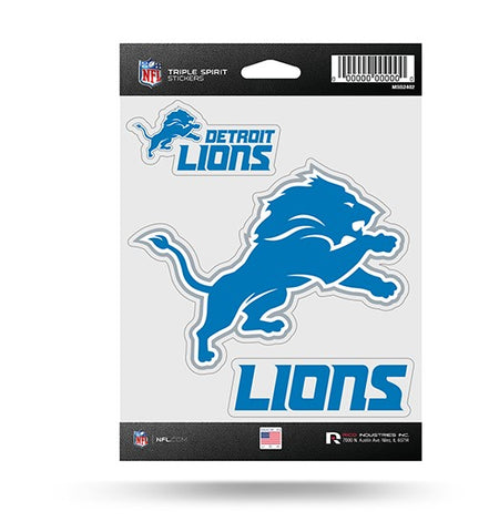 Detroit Lions Set of 3 Decals Stickers Triple Spirit Die Cut