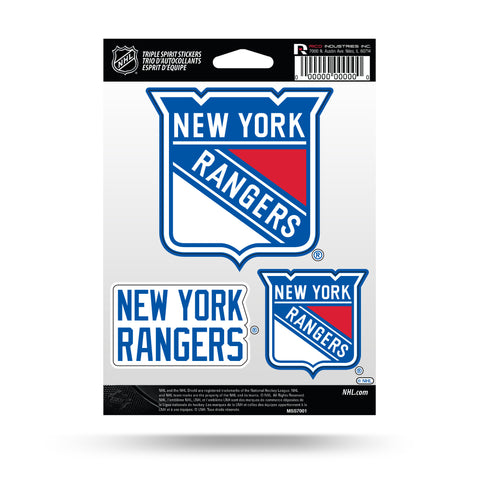 New York Rangers Set of 3 Decals Stickers Triple Spirit Die Cut