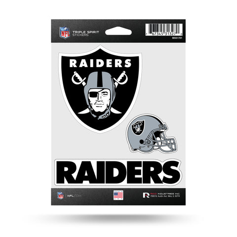 Oakland Raiders Set of 3 Decals Stickers Triple Spirit Die Cut