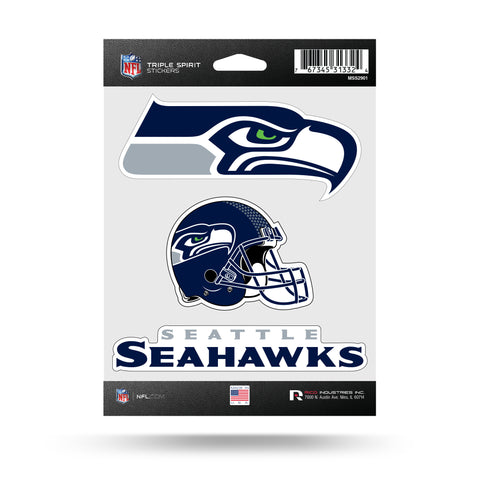 Seattle Seahawks Set of 3 Decals Stickers Triple Spirit Die Cut