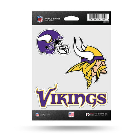 Minnesota Vikings Set of 3 Decals Stickers Triple Spirit Die Cut