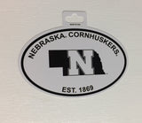 Nebraska Huskers Oval Decal Sticker NEW!! 3 x 5 Inches Free Shipping Black & White