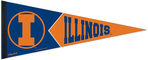 Illinois Fighting Illini Retro Logo Premium Pennant Felt Wool NEW!! Free Shipping 12x30 Inches