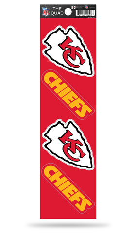 Kansas City Chiefs Set of 4 Decals Stickers The Quad by Rico 2x2 Inches