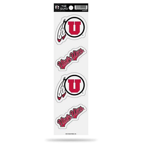 Utah Utes Set of 4 Decals Stickers The Quad by Rico 2x2 Inches