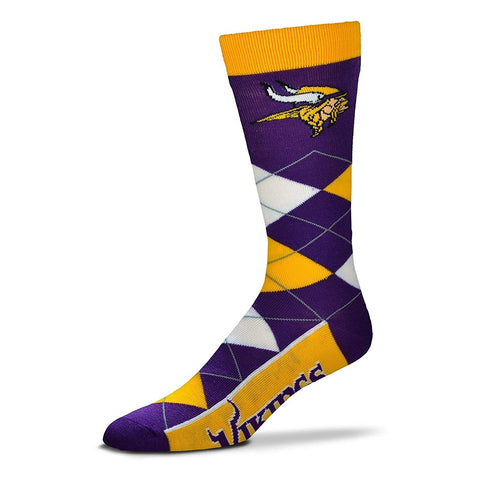 Minnesota Vikings Argyle Socks Crew Length One Size Fits Most NEW!