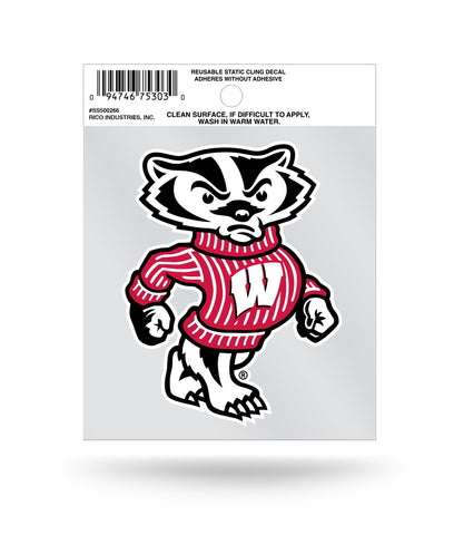 Wisconsin Badgers Static Bucky Badger Cling Sticker NEW!! Window or Car! NCAA