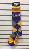 LSU Tigers Argyle Socks Crew Length One Size Fits Most NEW!