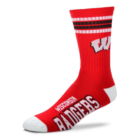 Wisconsin Badgers Socks Crew Length Stripes Size Large NEW!