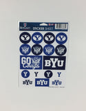BYU Cougars Vinyl Sticker Sheet 17 Decals 5x7 Inches