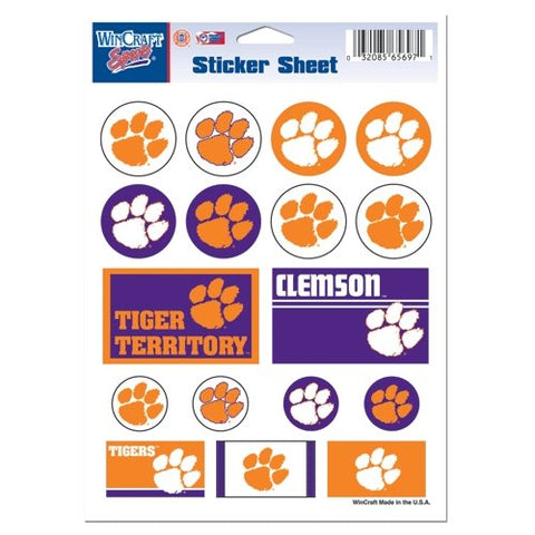 Clemson Tigers Vinyl Sticker Sheet 17 Decals 5x7 Inches