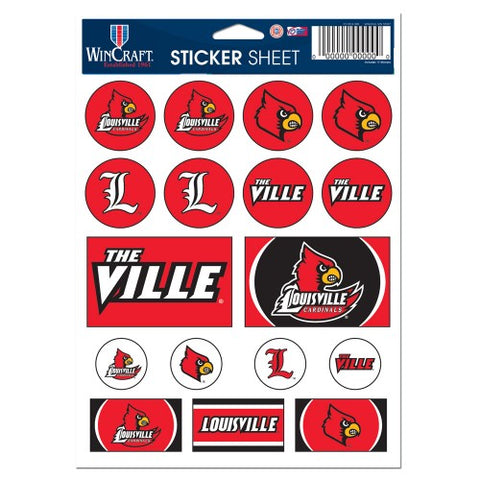 Louisville Cardinals Vinyl Sticker Sheet 17 Decals 5x7 Inches