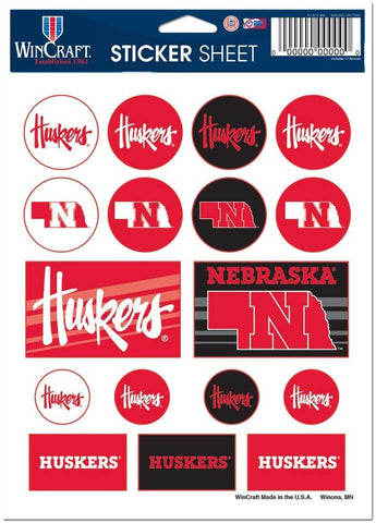 Nebraska Huskers Vinyl Sticker Sheet 17 Decals 5x7 Inches