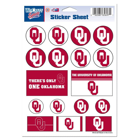 Oklahoma Sooners Vinyl Sticker Sheet 17 Decals 5x7 Inches