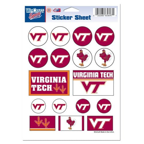 Virginia Tech Hokies Vinyl Sticker Sheet 17 Decals 5x7 Inches