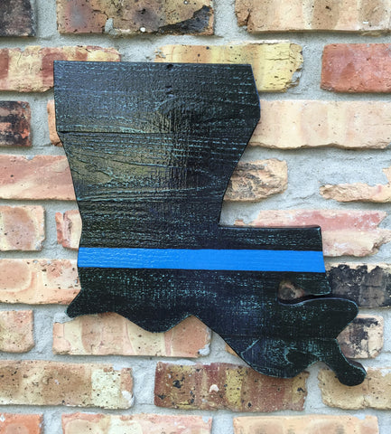 Louisiana Outline Sign with The Thin Blue Line Sticker 15"X17"